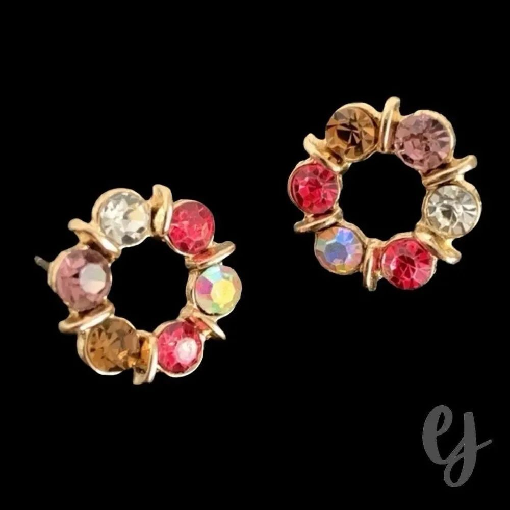 Jubilee Bejeweled Stud Earrings with Faux Topaz, Amethyst & Aurora Borealis